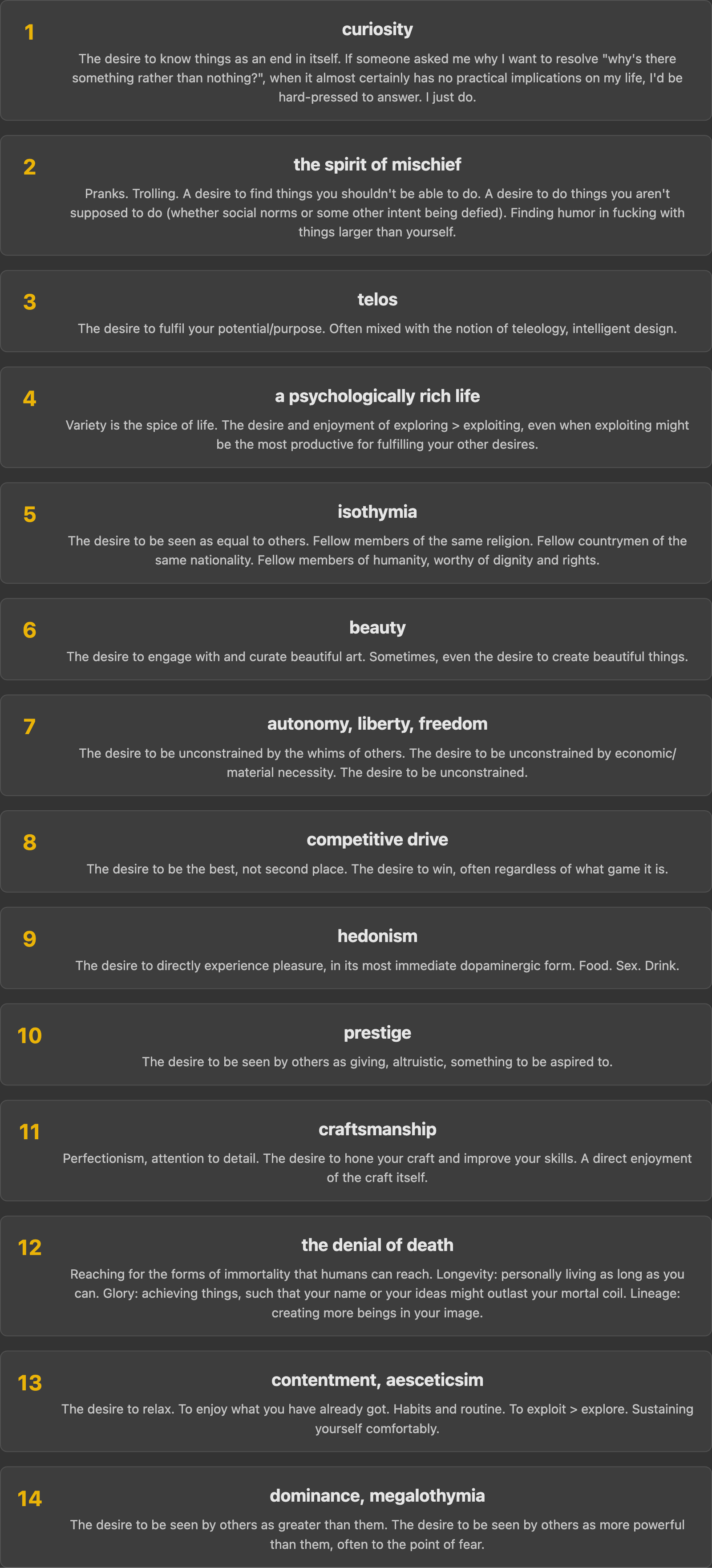 Terminal desires ranking results